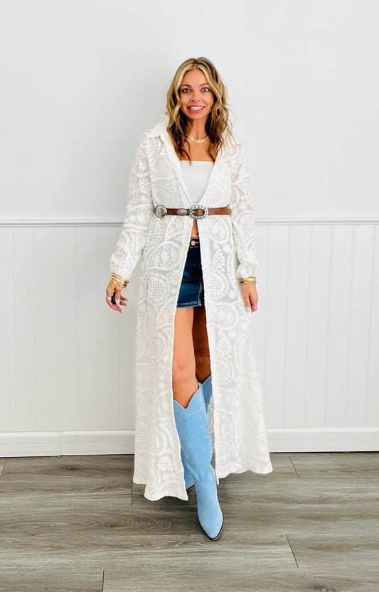 White Crochet Longline Cardigan (Reg.)