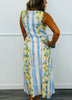 Blue Striped Lemon Print Midi Dress (Reg. and Plus)
