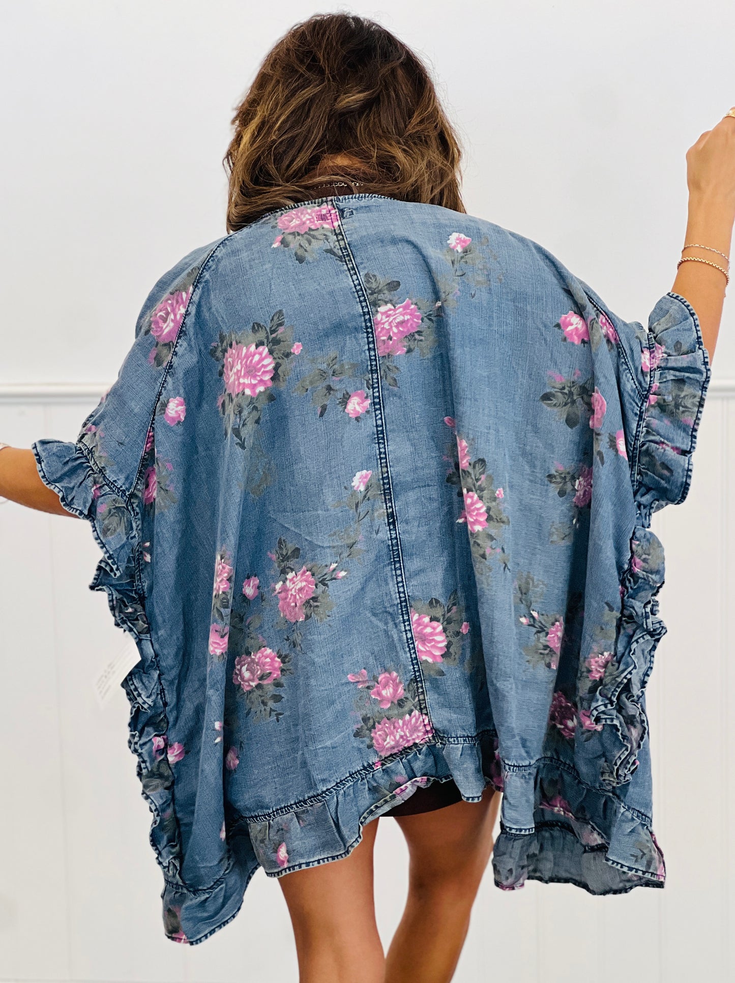 Chambray Flower Child Ruffled Cardigan (Reg & Plus)-2 Colors