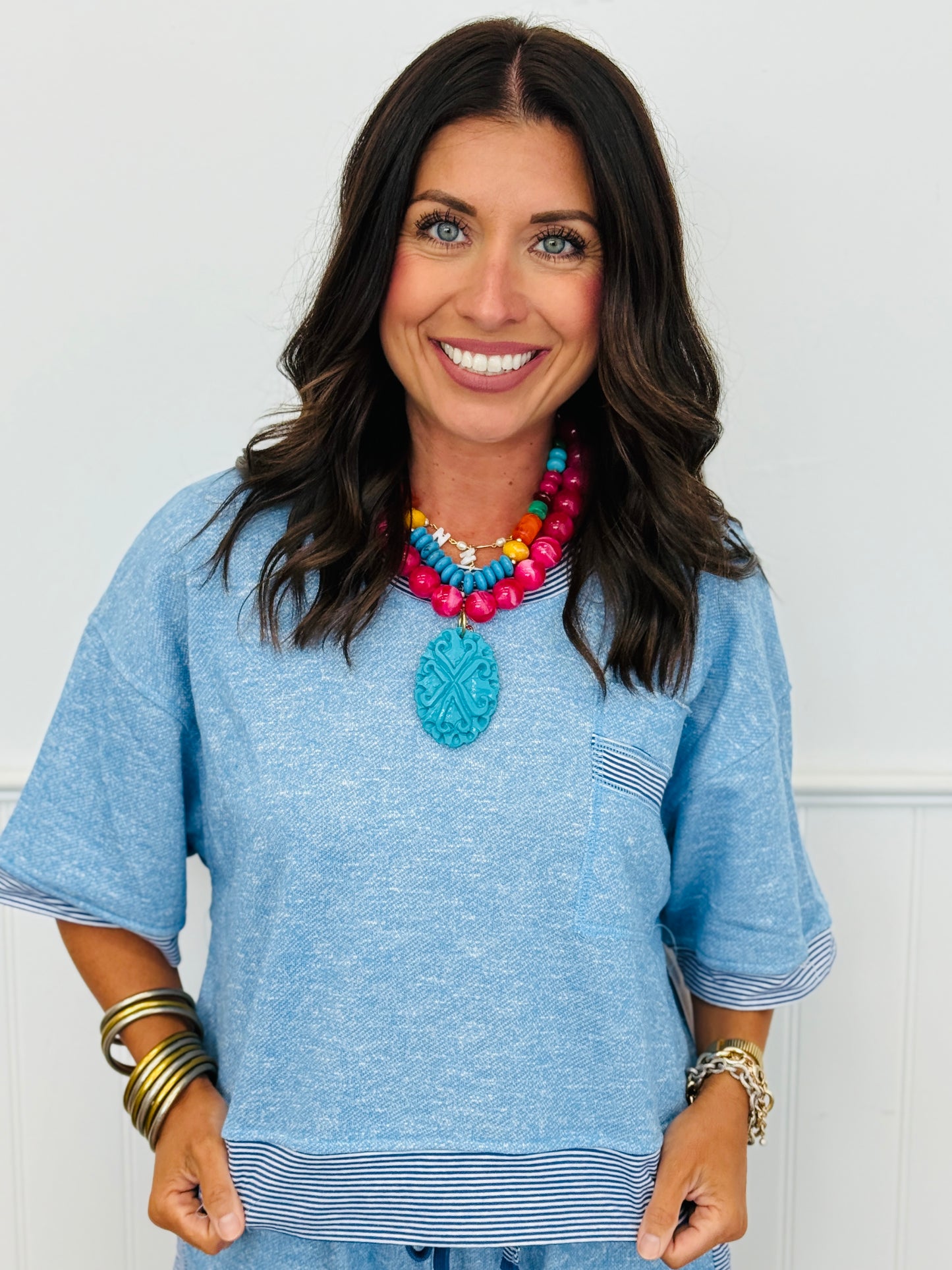 Blue Contrast Trim Tee & Shorts Set (Reg.)