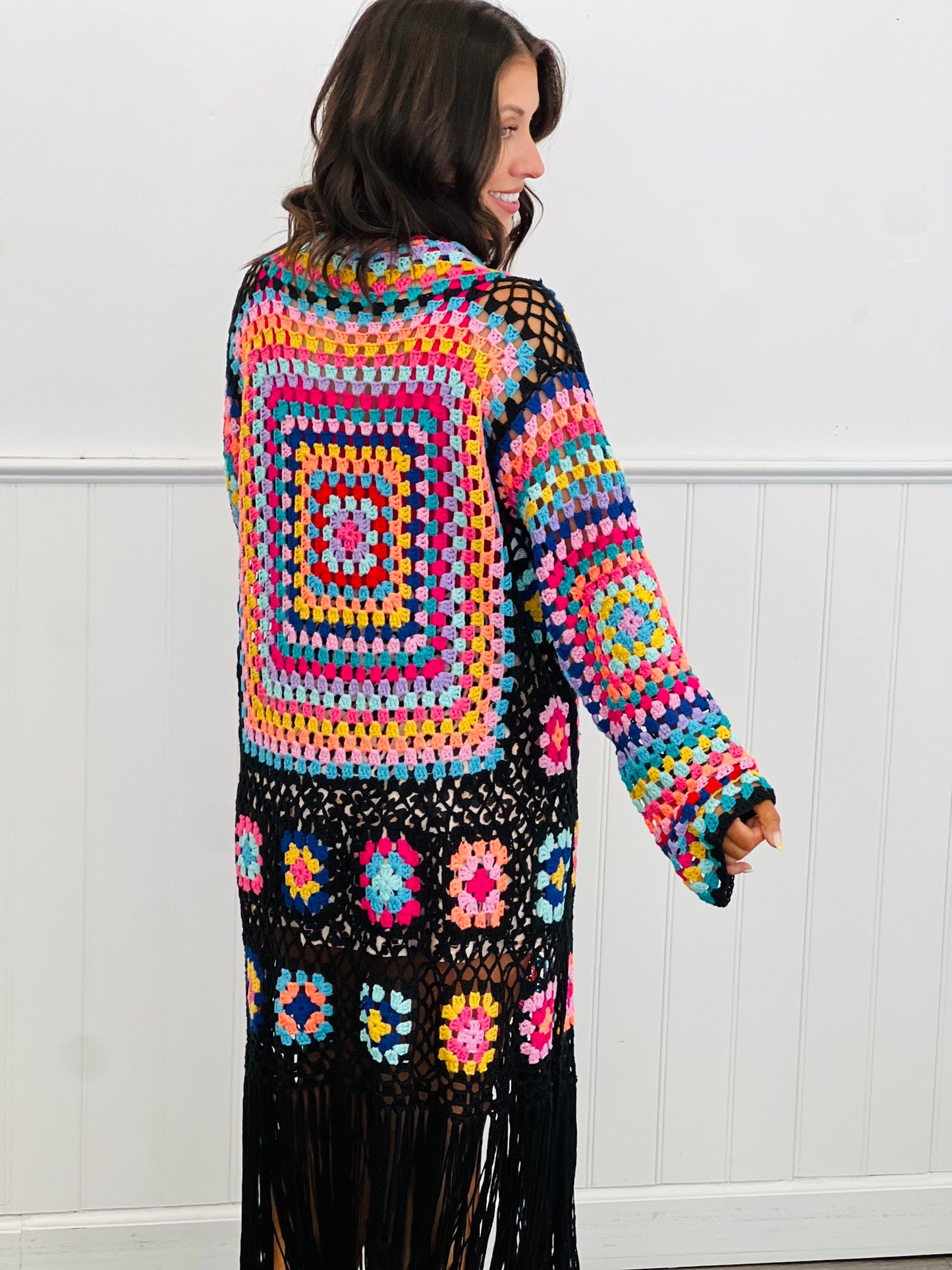 Black Crochet Fringe Cardigan (Reg & Plus)
