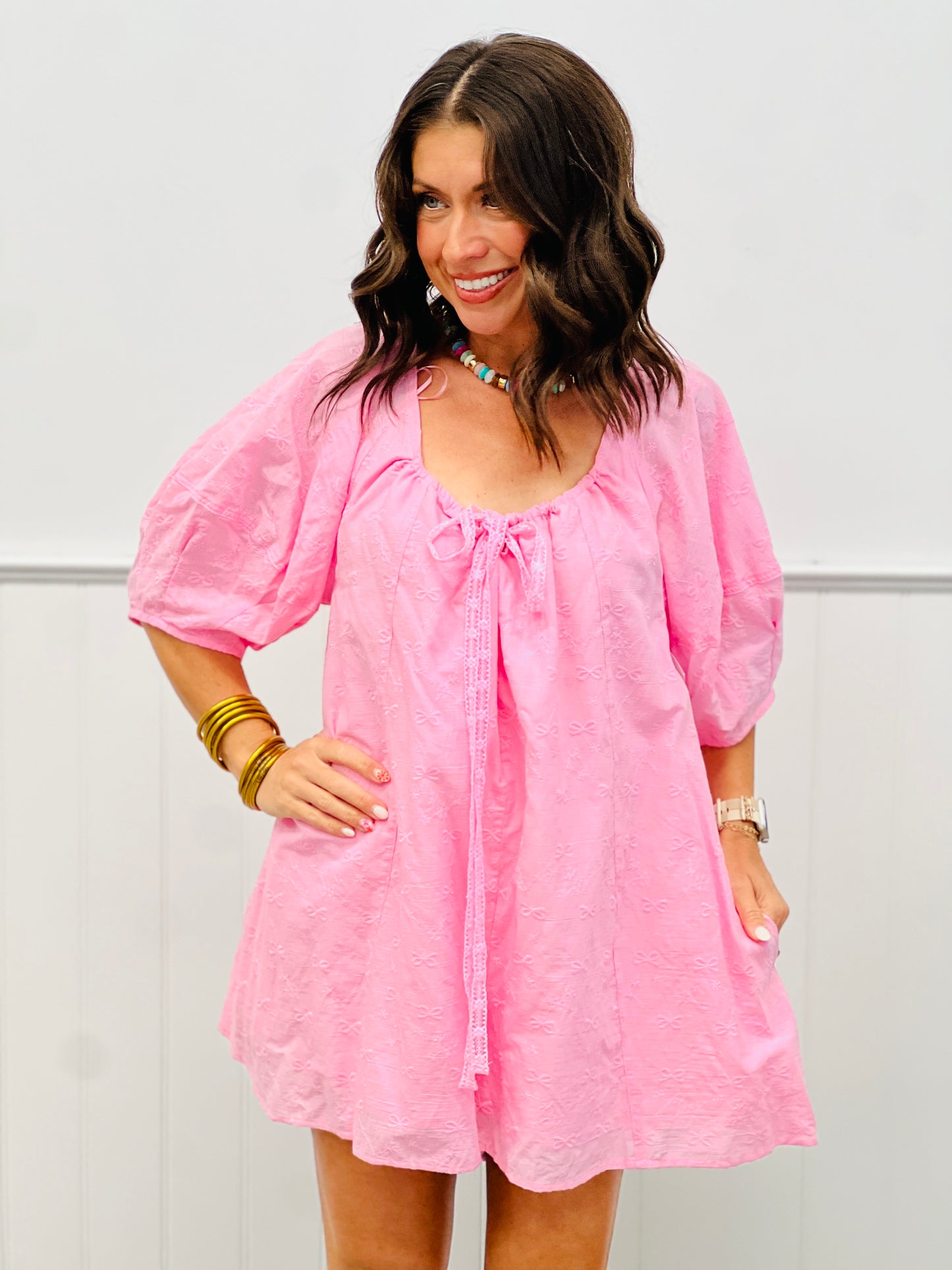 Pink Floral Eyelet Print Romper (Reg.)