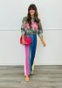 Queen Of Sparkles Multi Colorblock Stripe Sparkle Sweat Pants (Reg. and Plus)