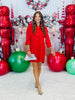 Red Rhinestone Button Down Mini Dress (Reg. and Plus)