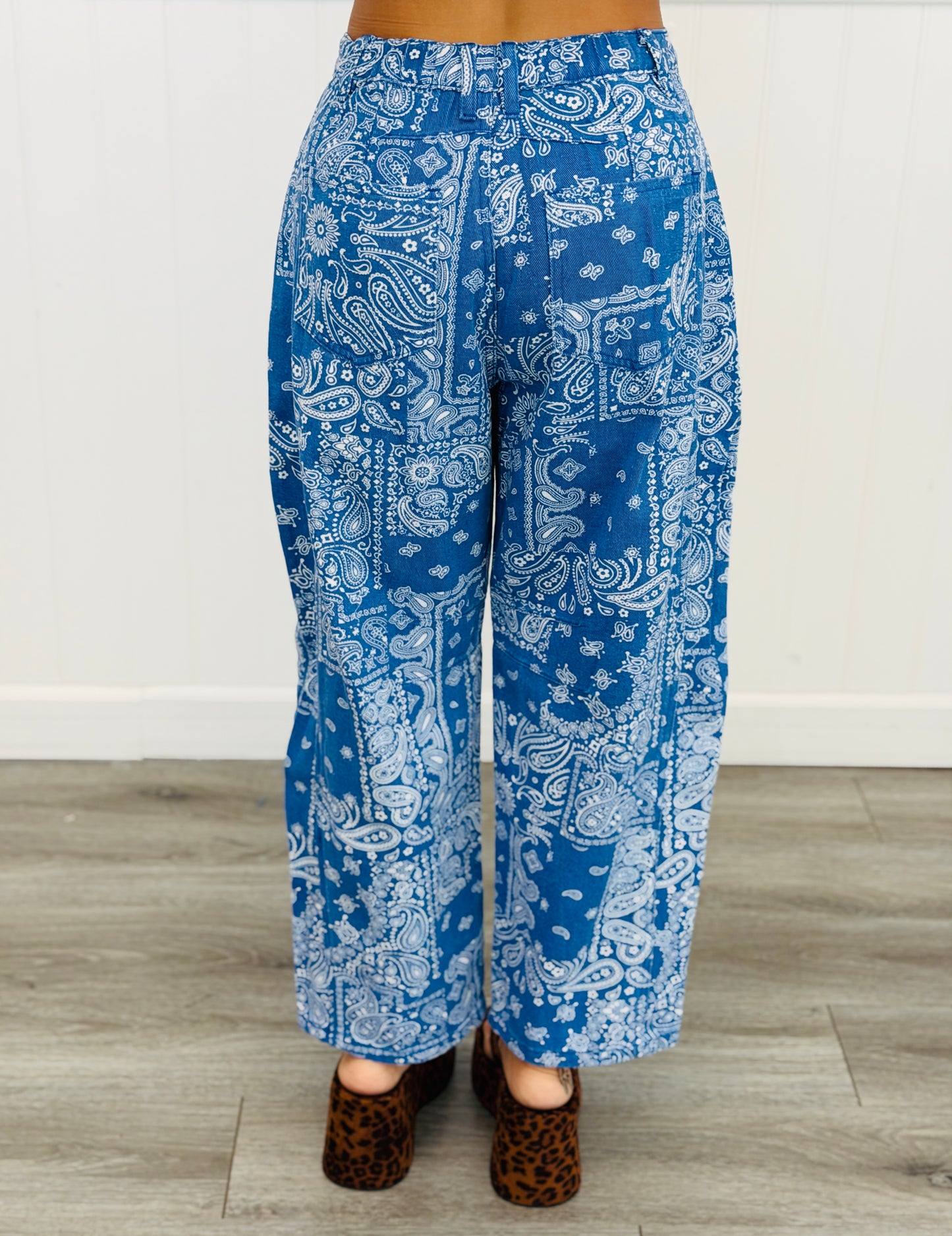 Blue Bandana Print Barrel Pants (Reg & Plus)