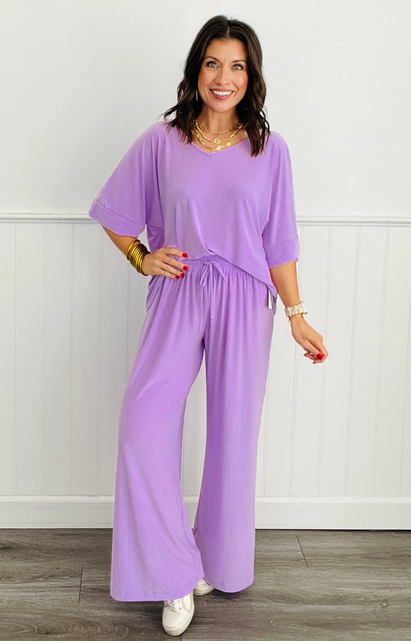 Dear Scarlett Yes Please V-Neck Top & Pants Set (Reg. and Plus) - 8 Colors