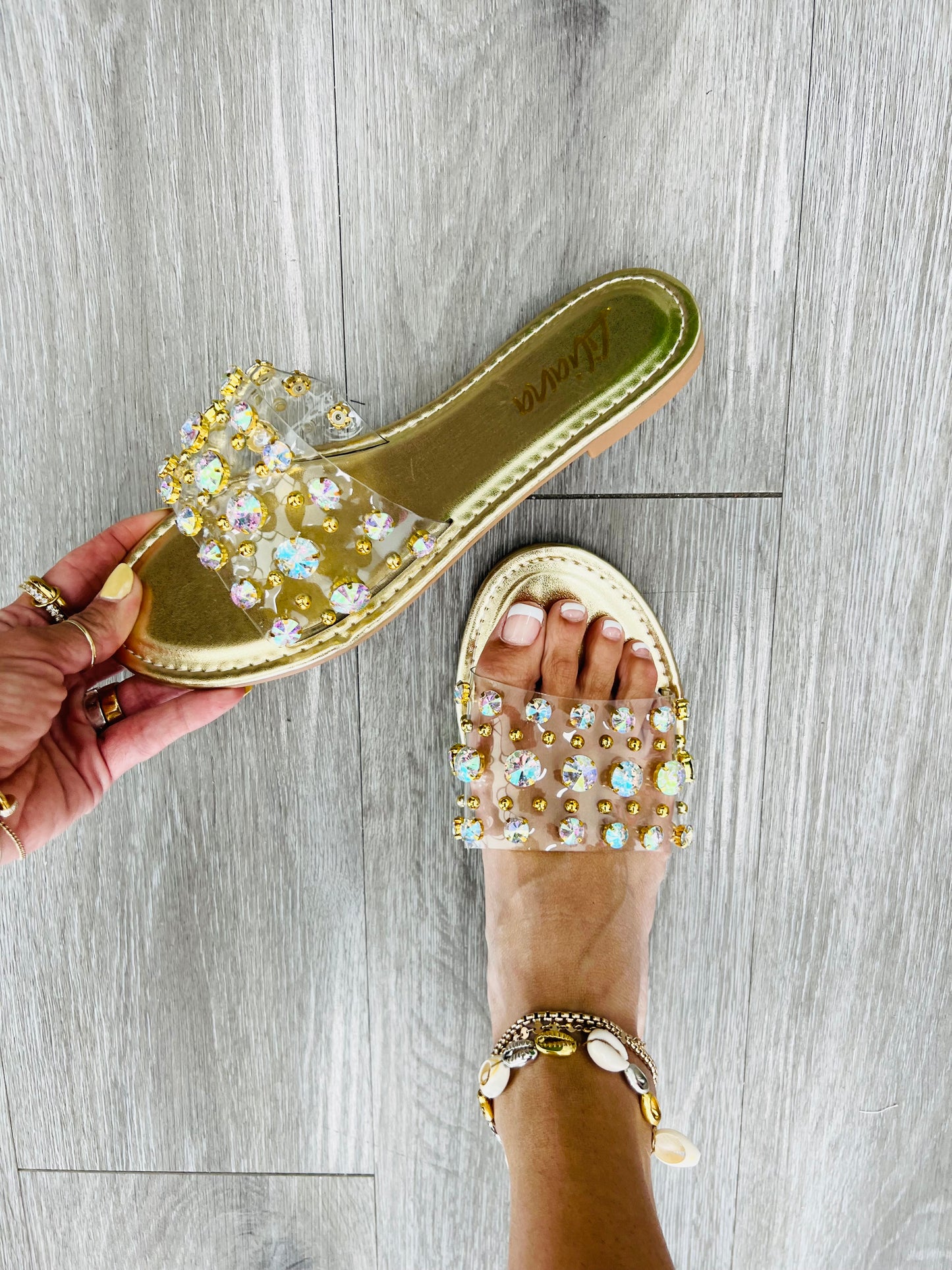 Gold You Know Best Crystal Sandals