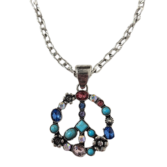 Gemstone Peace Sign Necklace