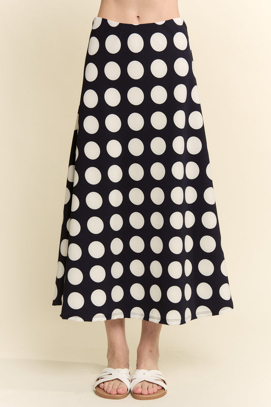 Navy Polka Dot Print Midi Skirt (Reg. and Plus)