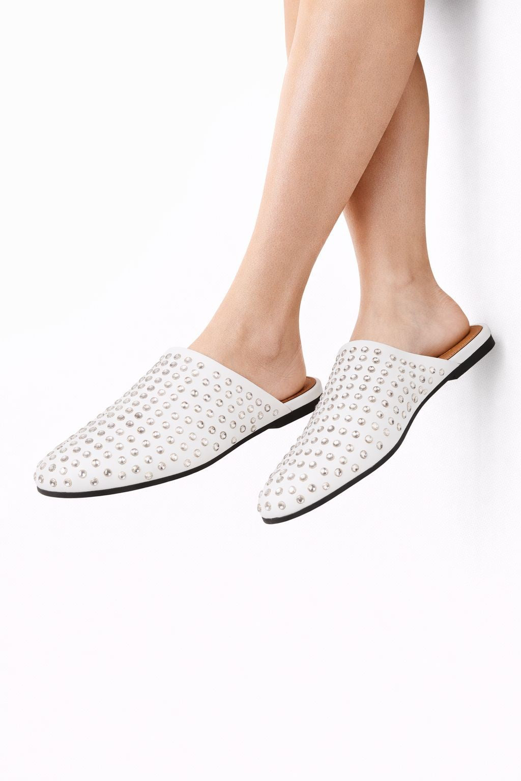 White Spotlight Stud Mules