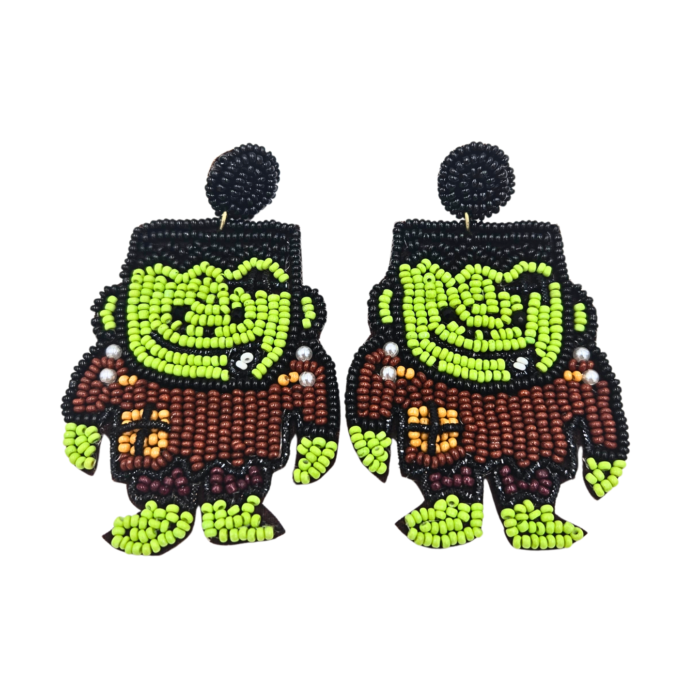 Beaded Frankenstein Statement Earrings