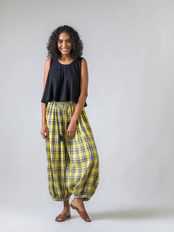 Yellow Plaid Balloon Pants( Reg.)