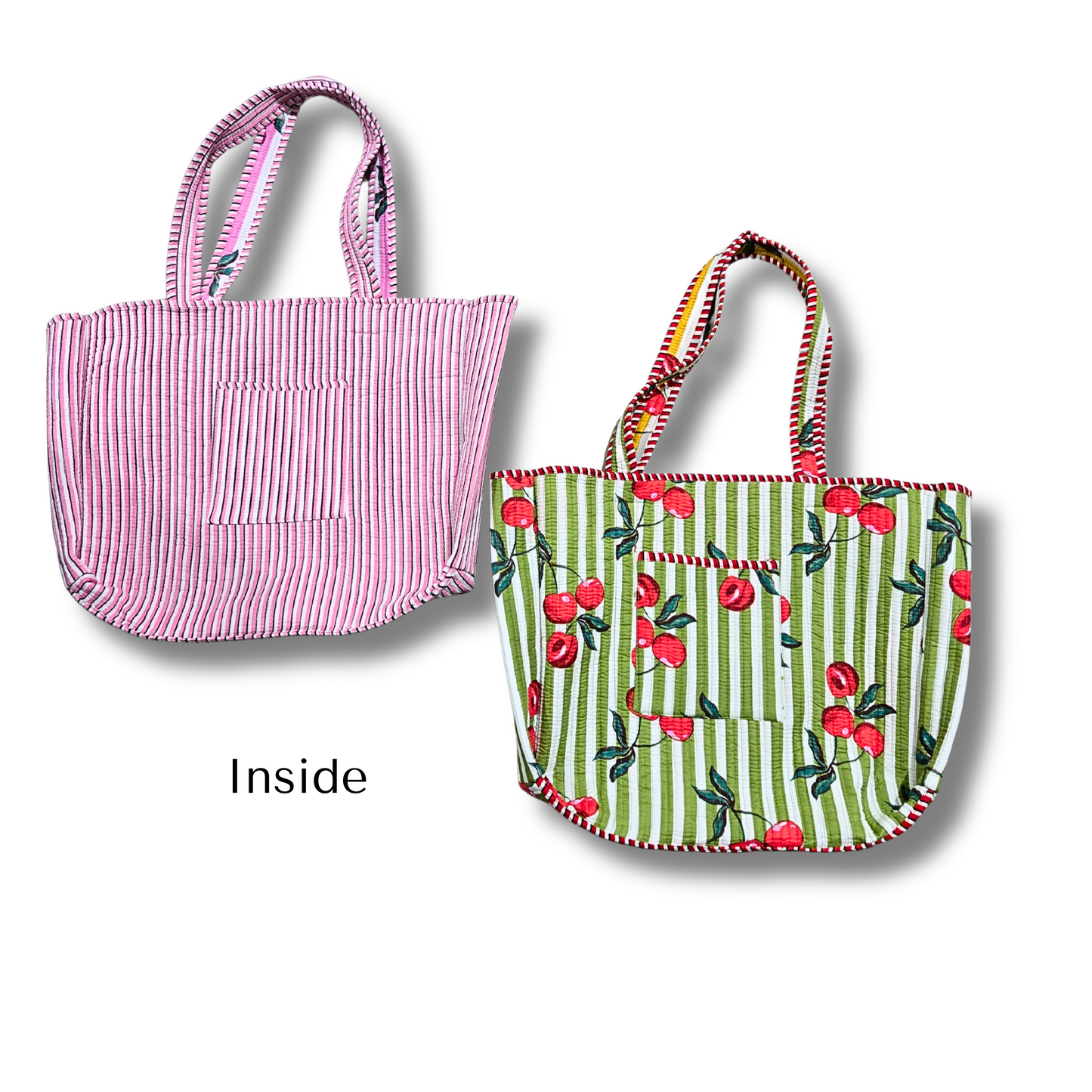 Striped Cherry Oversized Cotton Tote Bag (2 colors)