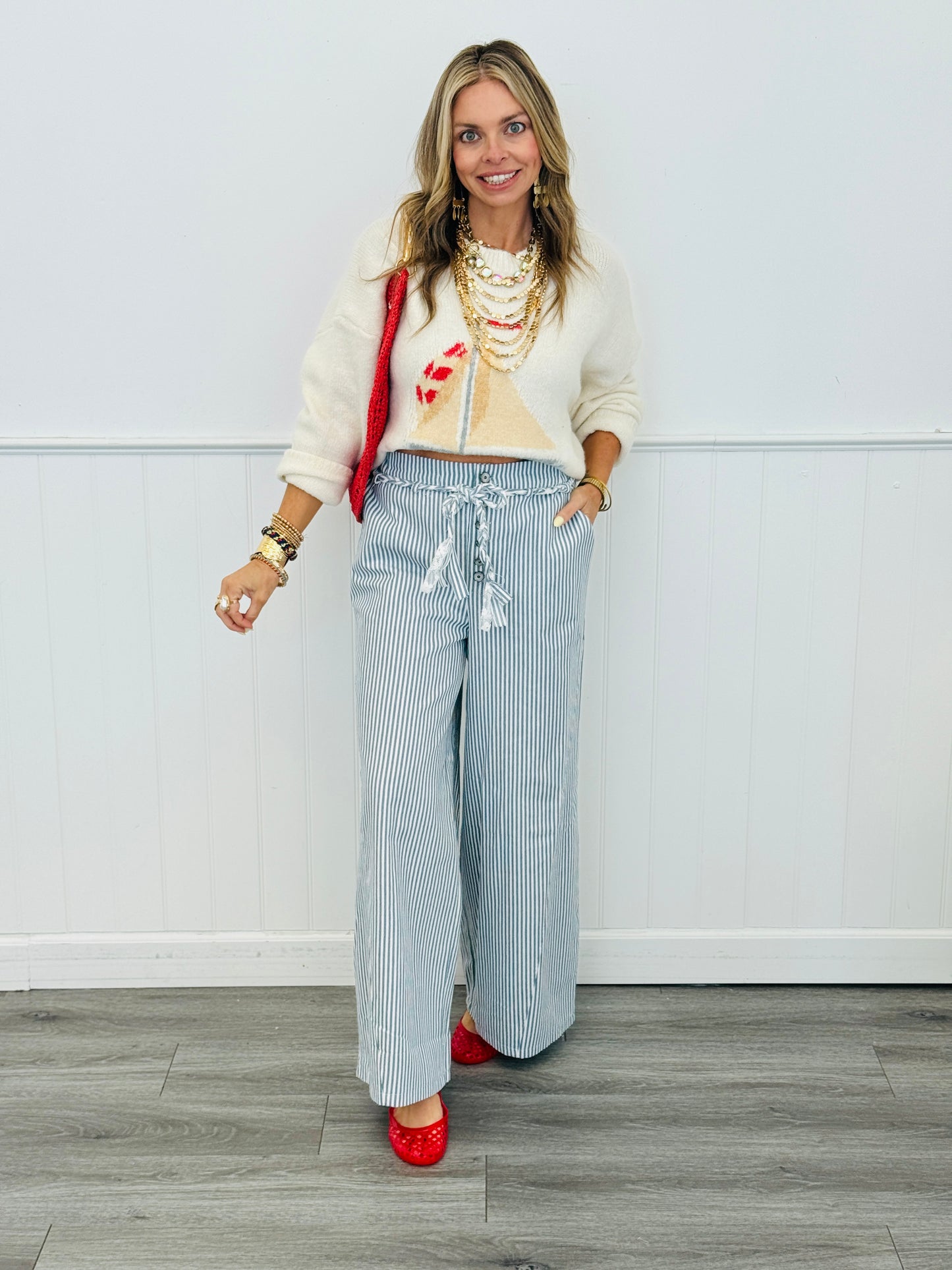 Cream Sailboat Fuzzy Sweater Top (Reg.)