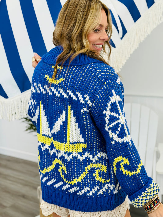Blue Sailboat Knit Cardigan (Reg.)