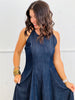 Denim Panel Flare Midi Dress (Reg & Plus)