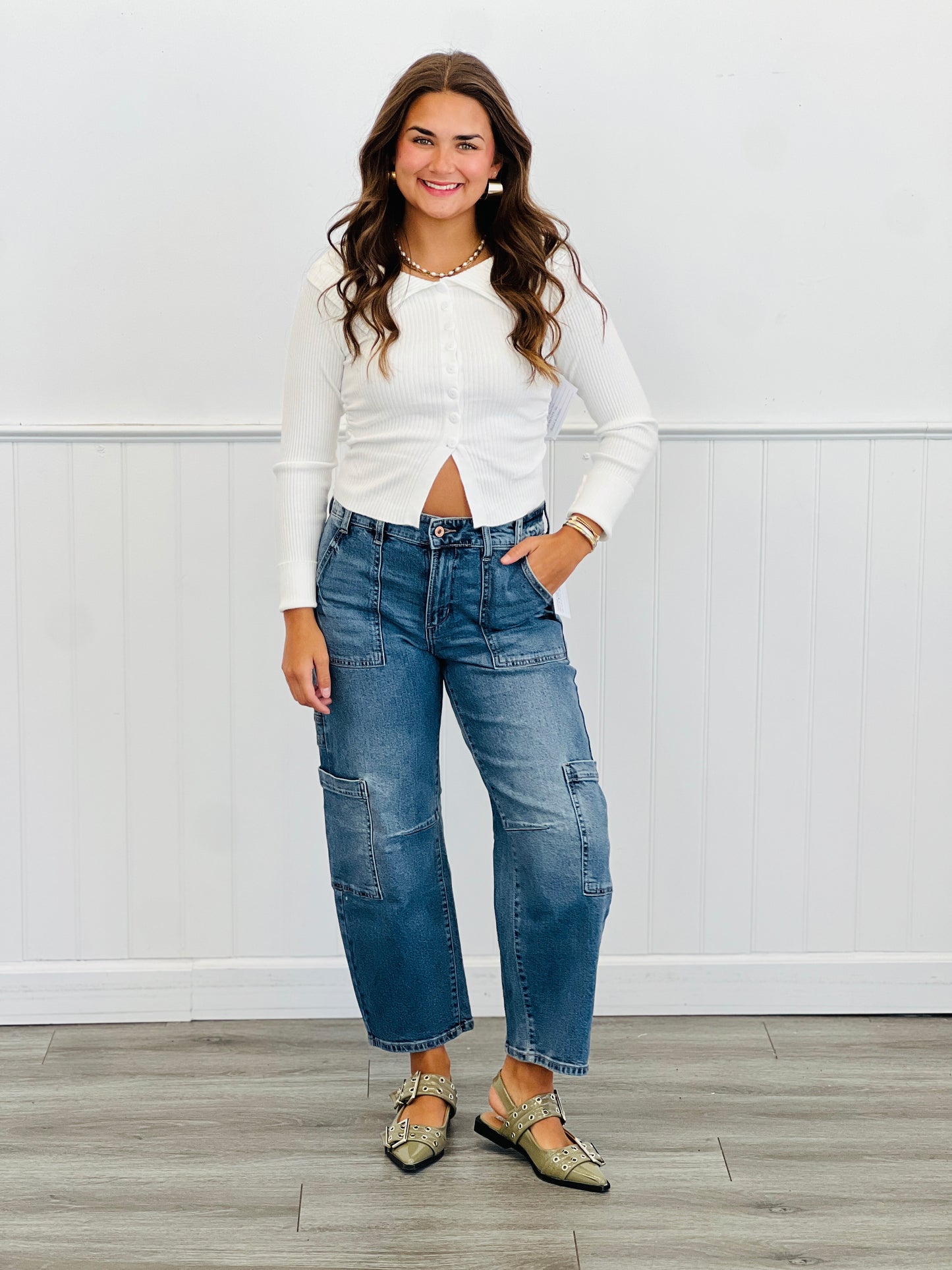 Essential Button Down LS Top (Reg.)-2 Colors