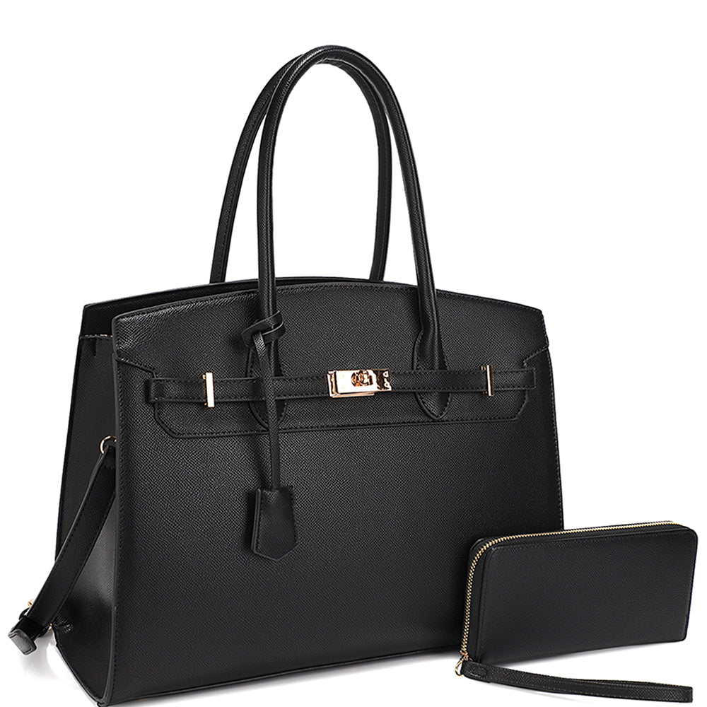 Textured Satchel Handbag with Wallet (5 colors)