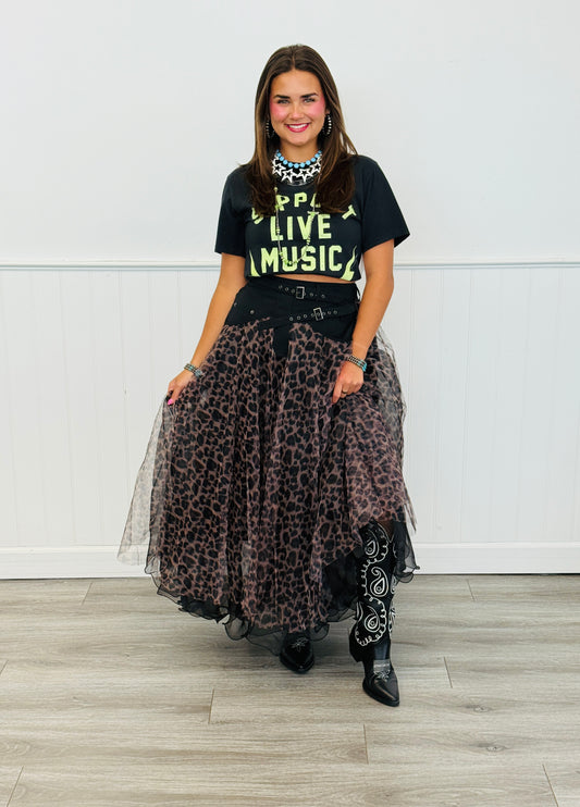 Leopard Sheer Layered Belted Maxi Skirt (Reg & Plus)