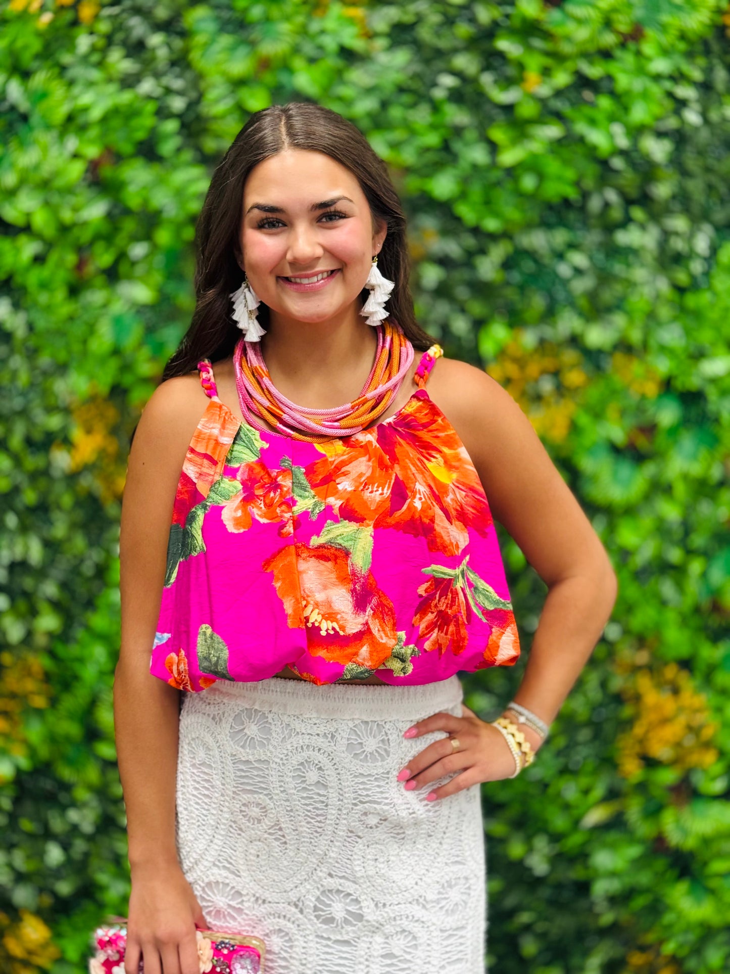 Magenta Floral Braided Strap Top (Reg.)