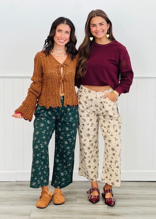 Floral Print Crop Balloon Pants (Reg & Plus)-2 Colors