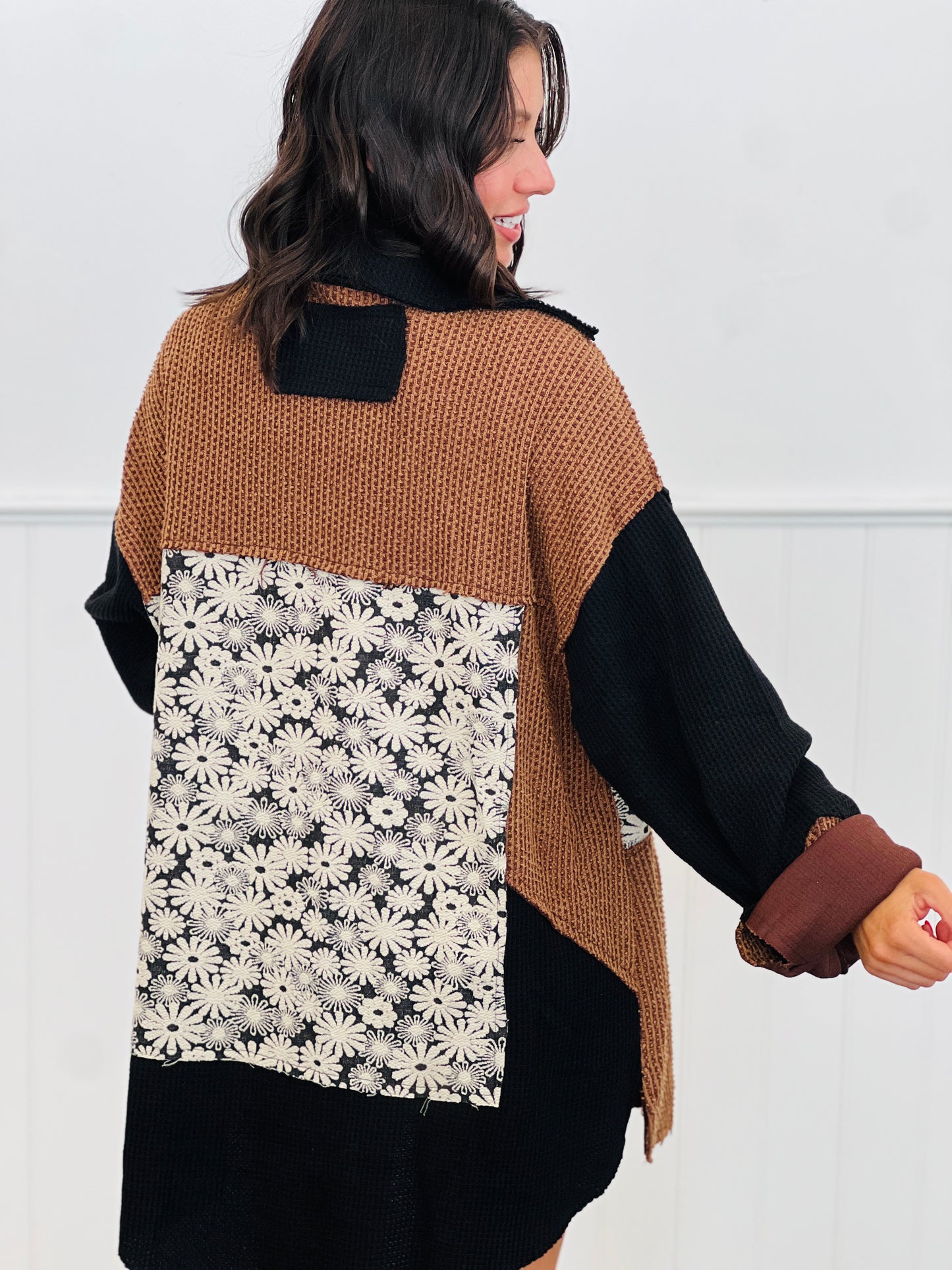 POL Black Thermal Floral Contrast Sweater (Reg)