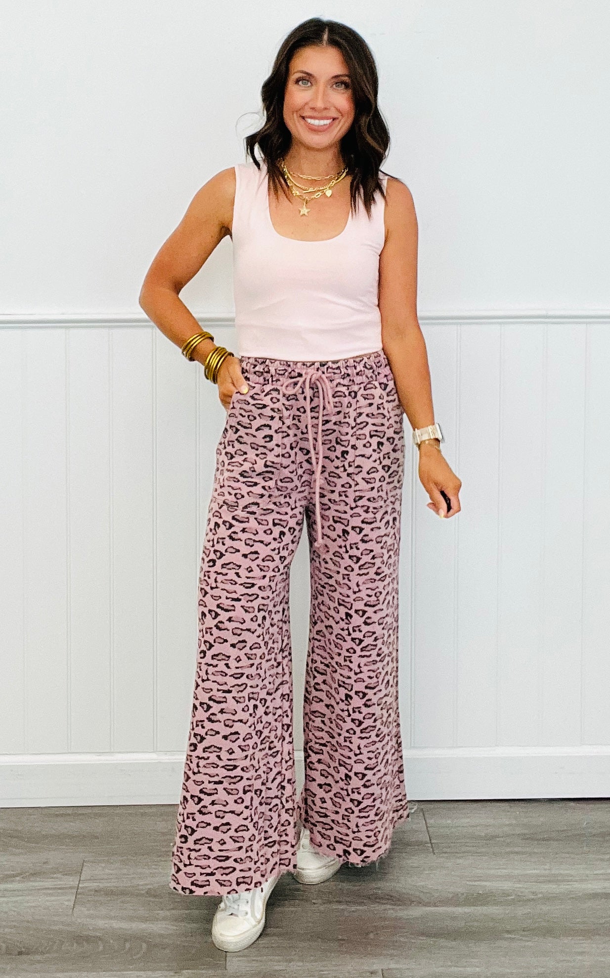 Mineral Washed Cheetah Print Pants (Reg)-2 Colors