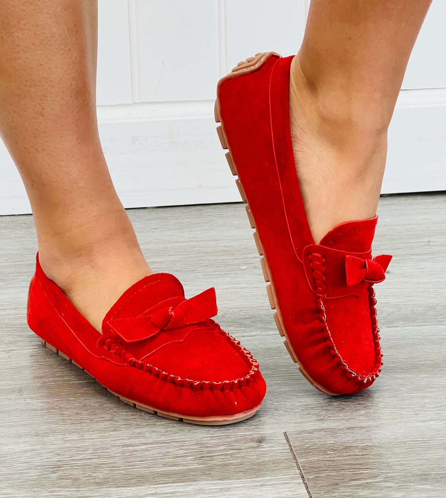 Corkys Red Faux Suede Driving Miss Daisy Flats