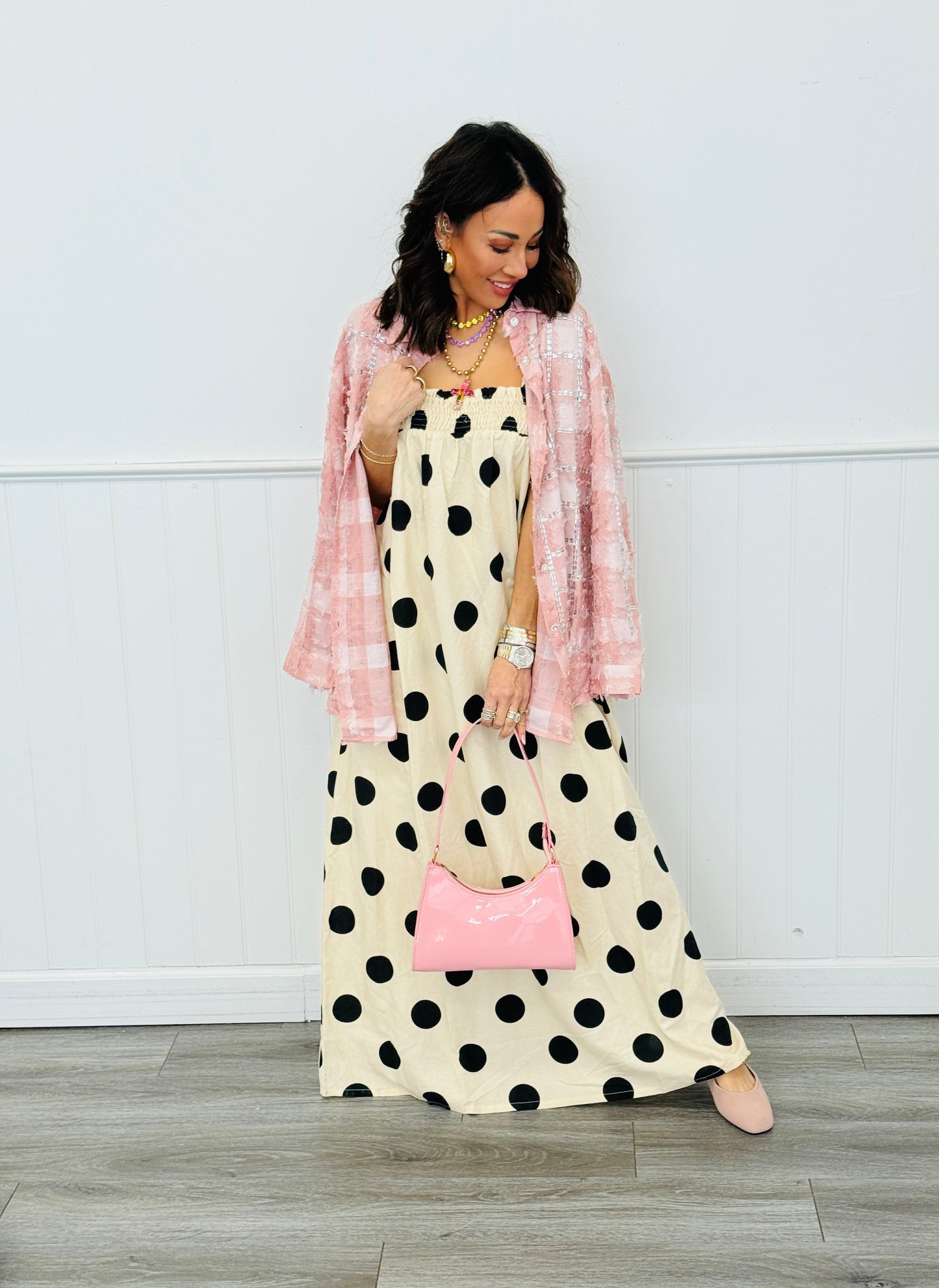 Cream Polka Dot Maxi Dress (Reg.)