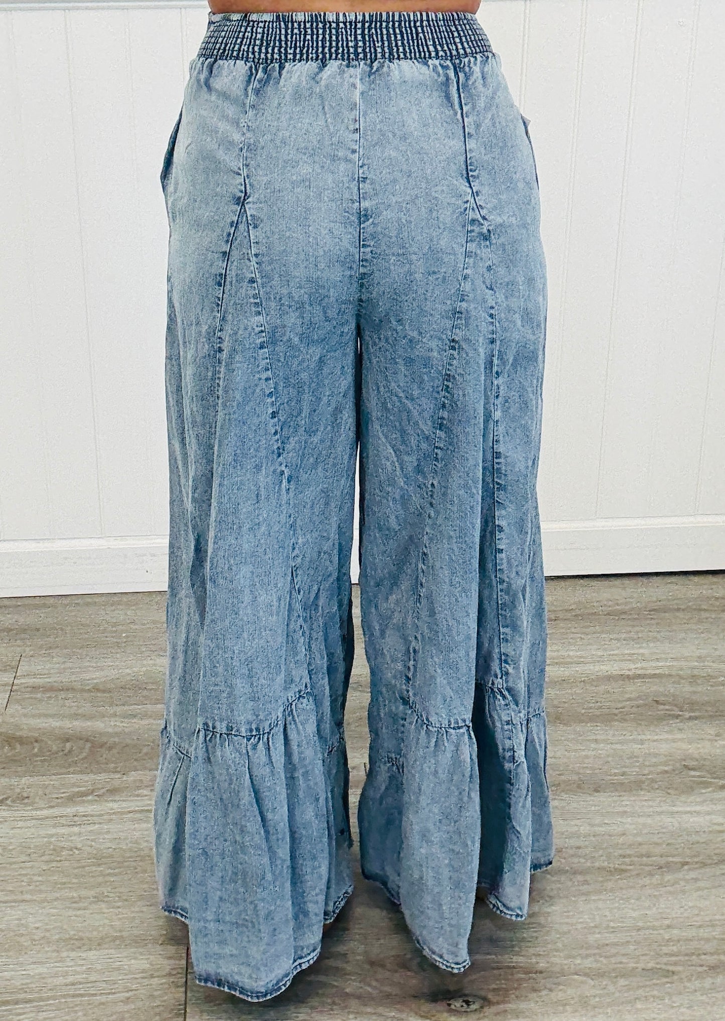 Washed Denim Ultra Wide Leg Palazzo Pants (Reg.)
