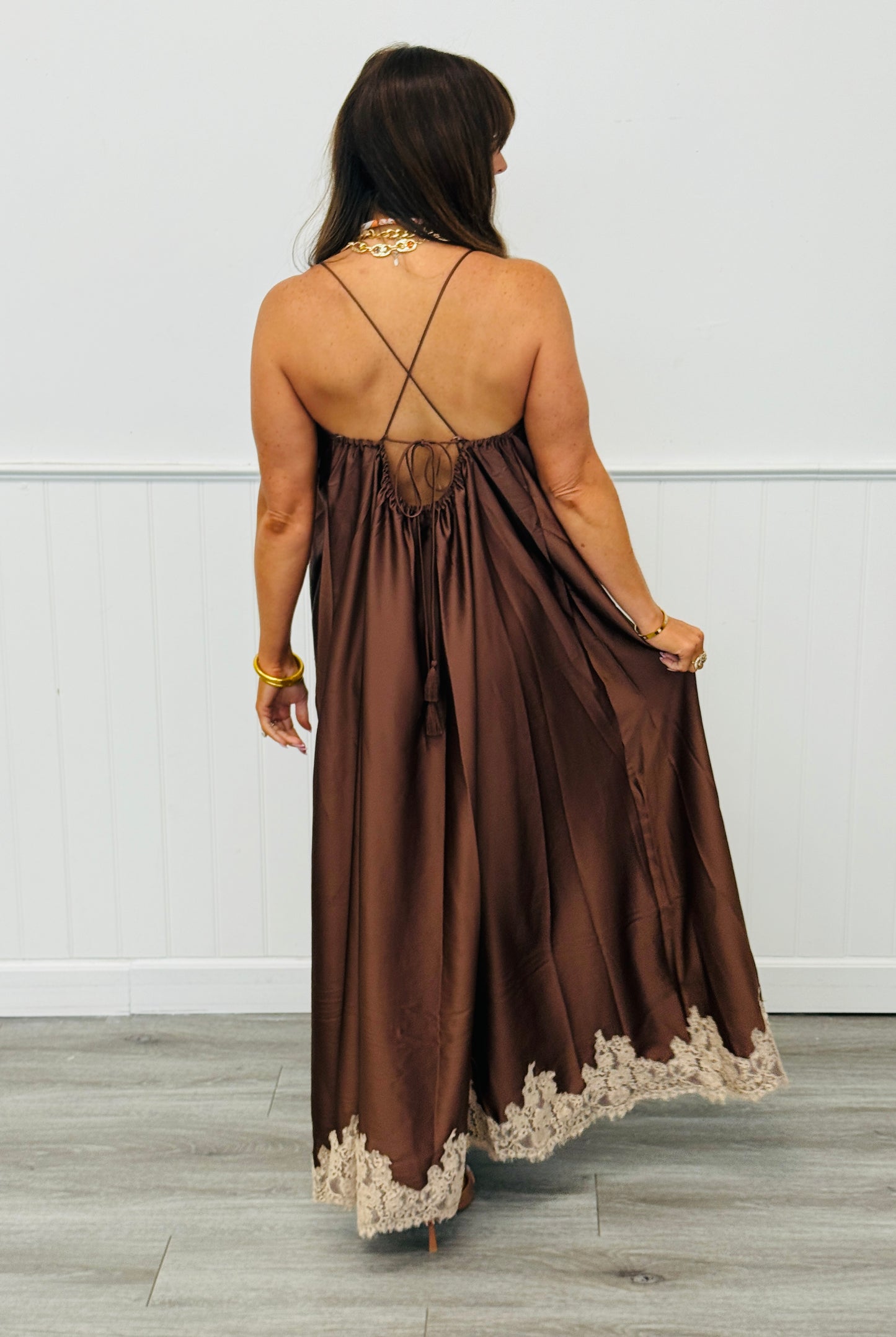 Brown Lace Hem Maxi Dress (Reg.)