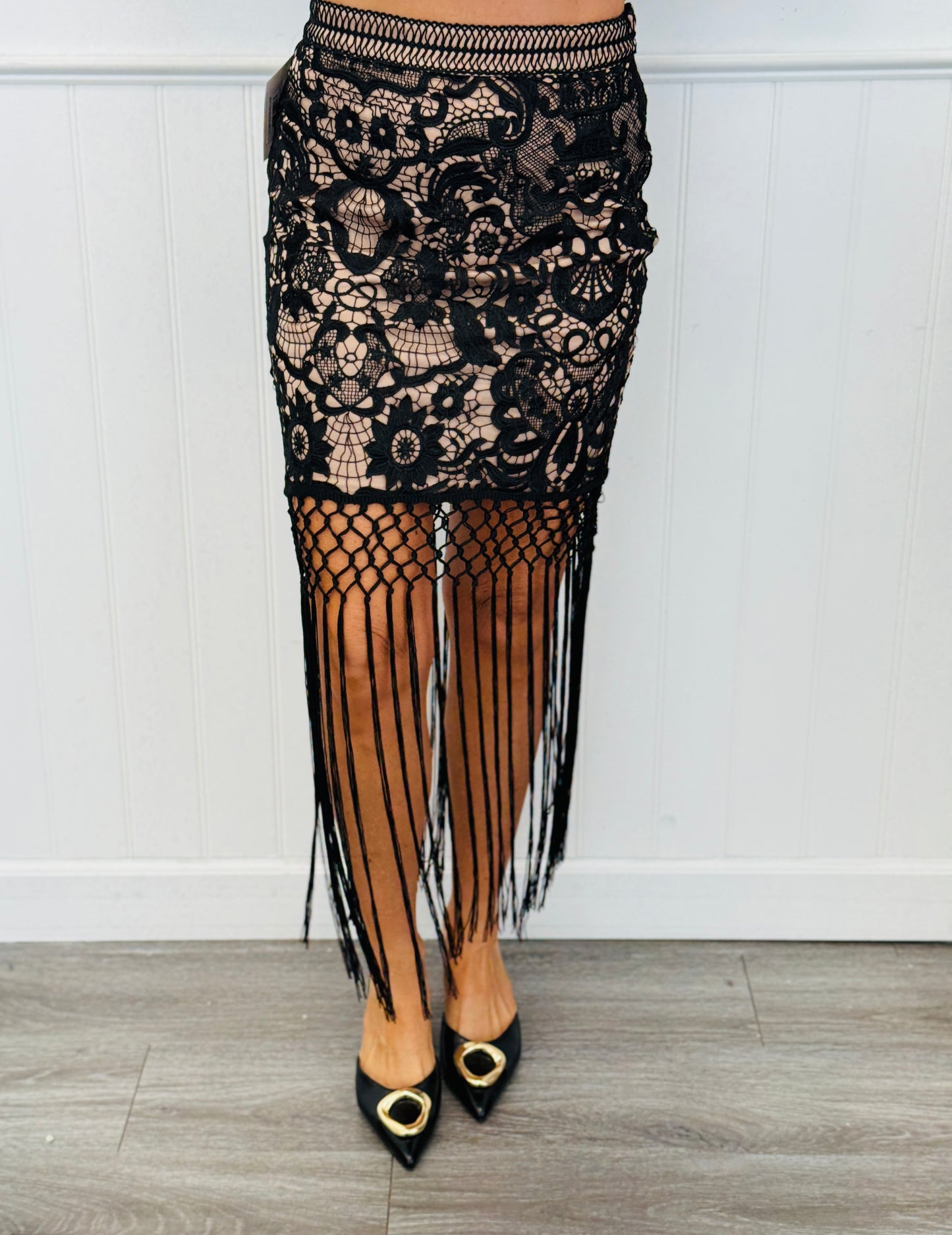 Lace Fringe Midi Skirt (Reg.)-2 Colors