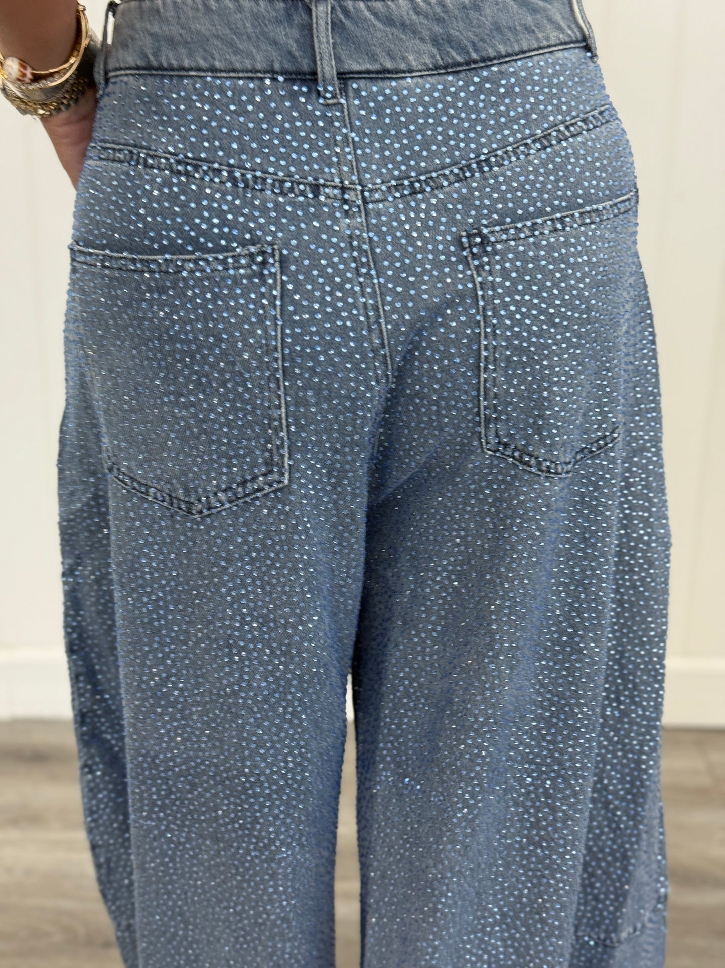 Queen Of Sparkles Denim Rhinestone Barrel Jeans (Reg. and Plus)