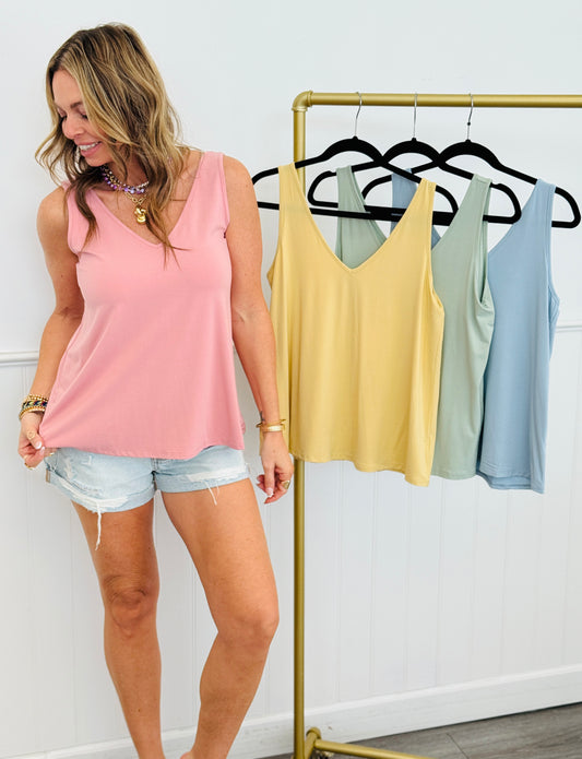 Bamboo Double V Tank Top (Reg.)-4 Colors