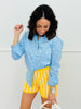 Yellow/White Stripe Crochet Sweater Shorts (Reg.)