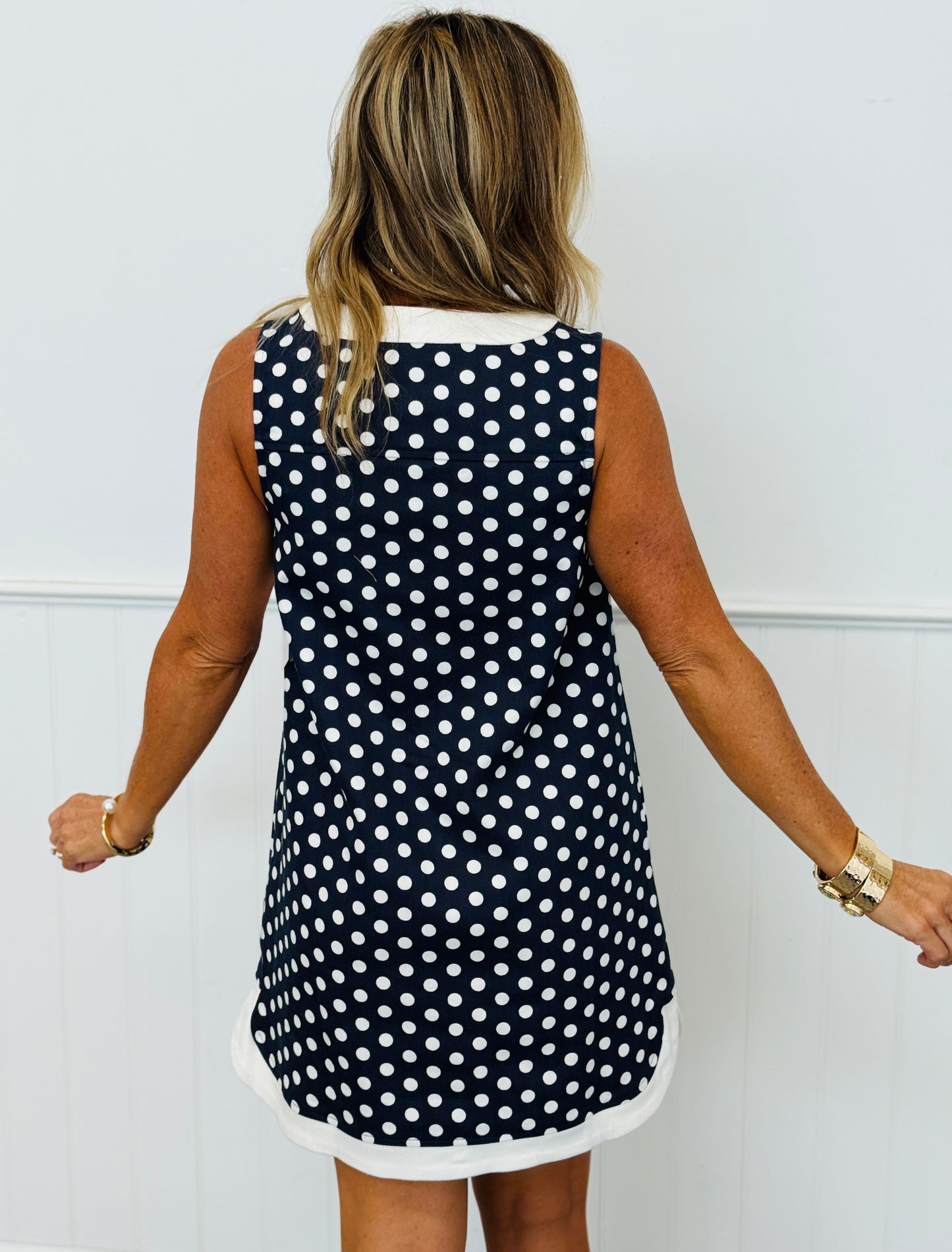 Navy Polka Dot Button Down Mini Dress (Reg.)