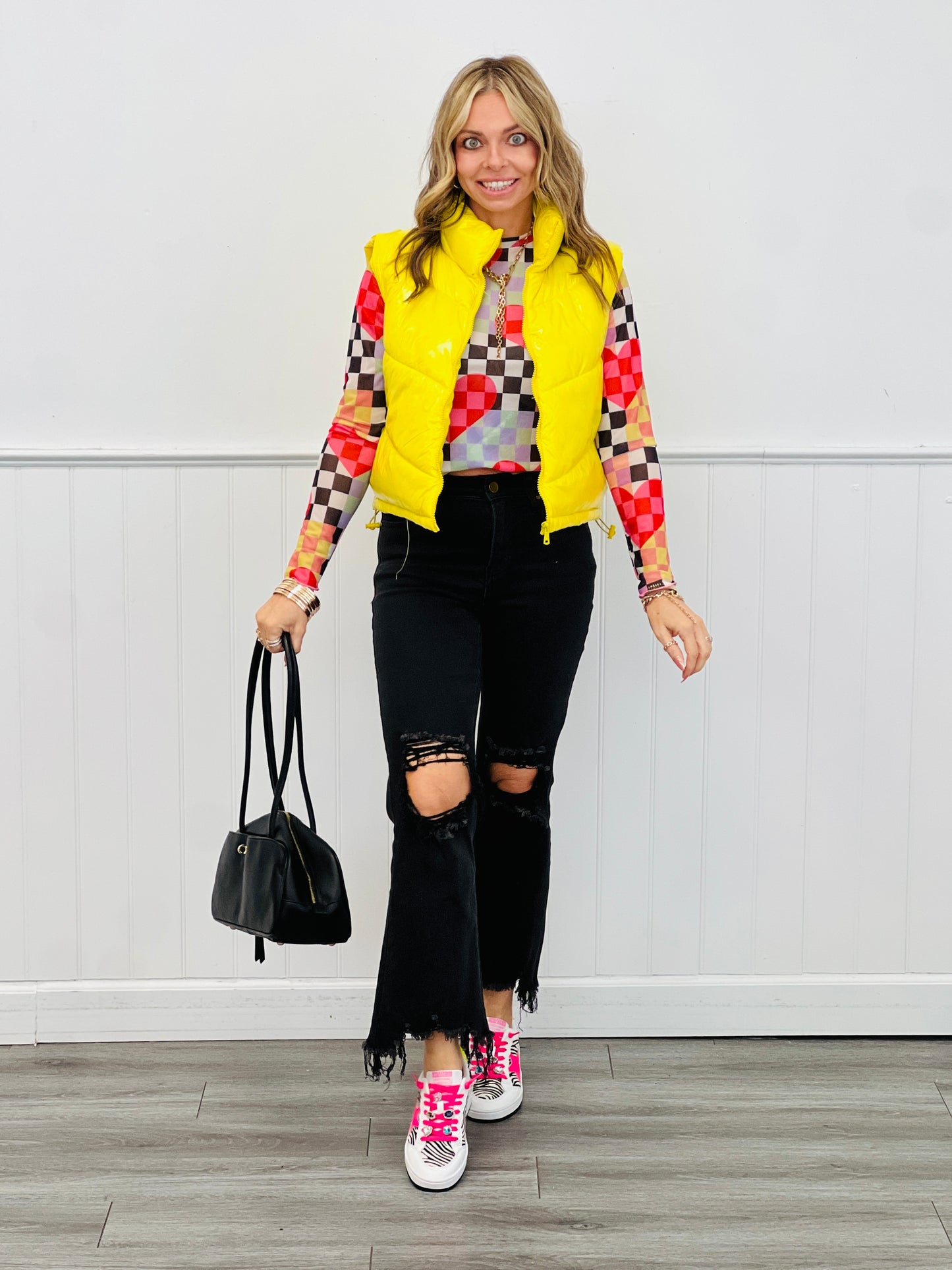 Red/Black Checkered Heart Mesh LS Top (Reg & Plus)