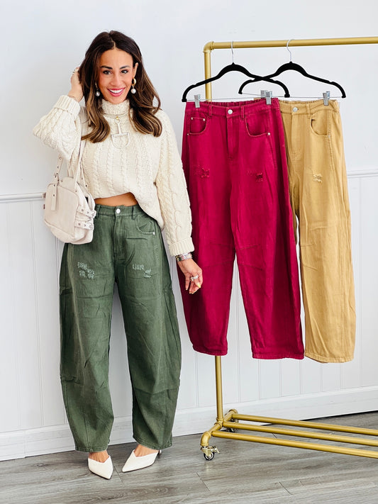 Acid Washed Denim Barrel Pants (Reg & Plus)- 3 Colors