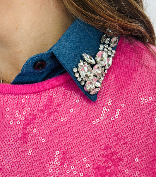 Denim Crystal Collar