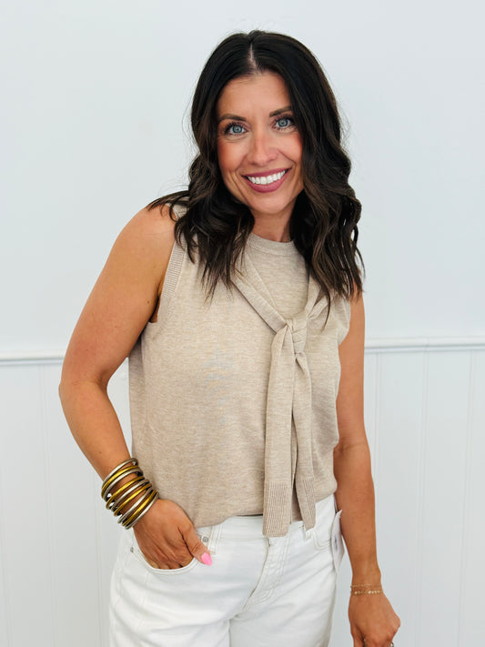Oatmeal Faux Sweater Sleeveless Top (Reg.)