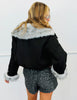 Black/Silver Grey Fur Collar Bomber Jacket (Reg & Plus)