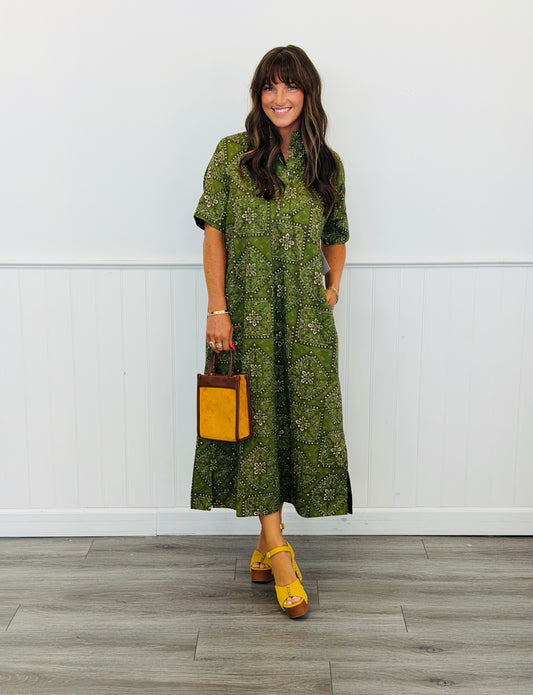 Olive Paisley Print Maxi Dress (Reg.)