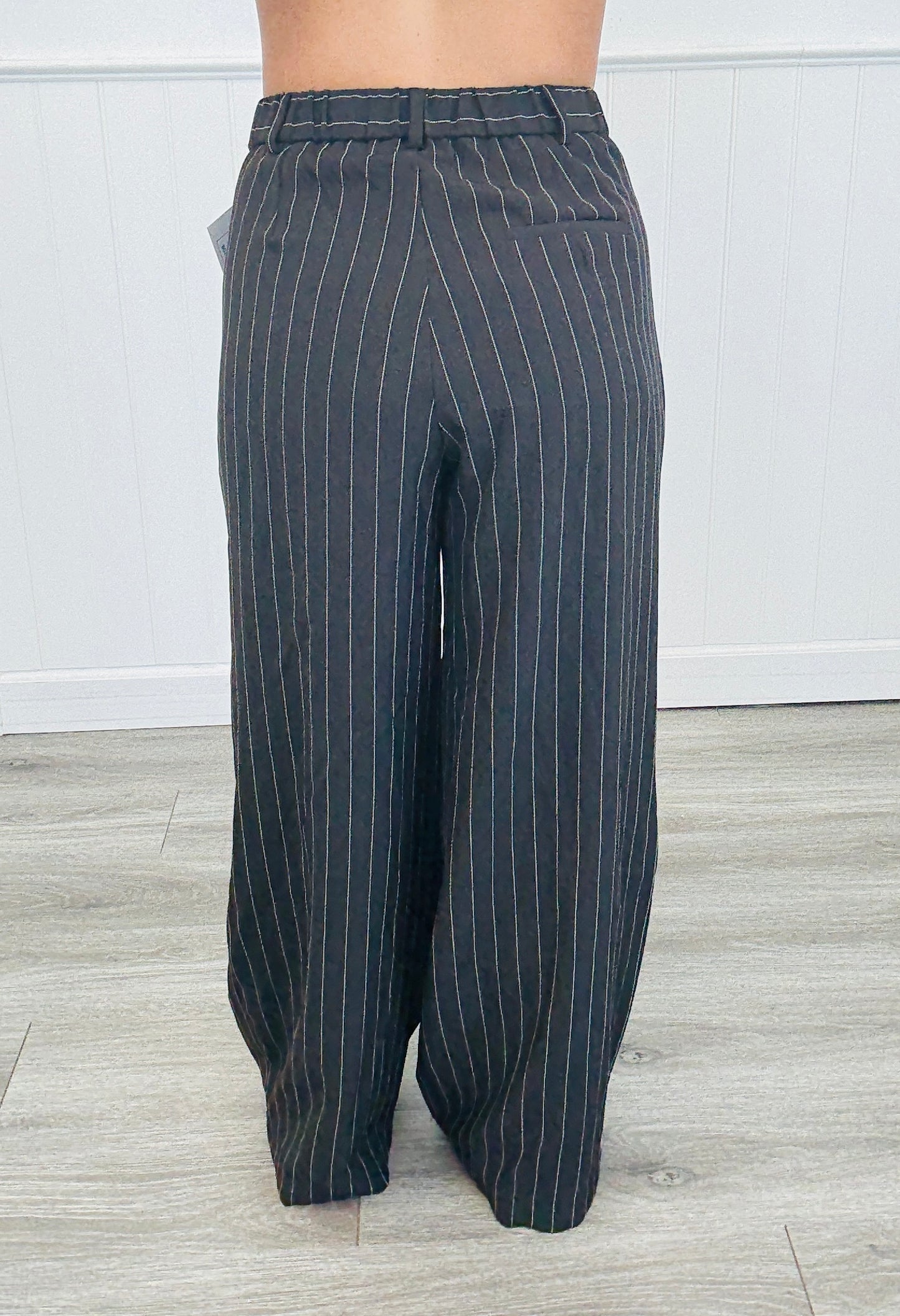 Black Stripe Wide Leg Pants (Reg.)