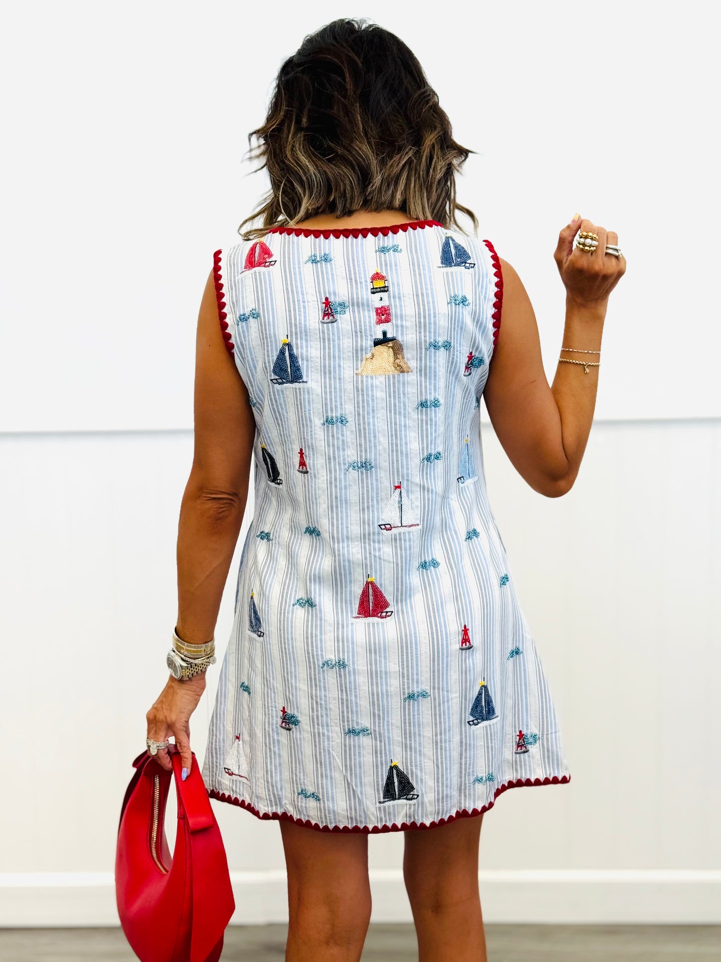 Queen Of Sparkles Striped Sequin Sailboat Tank Dress (Reg. and Plus)