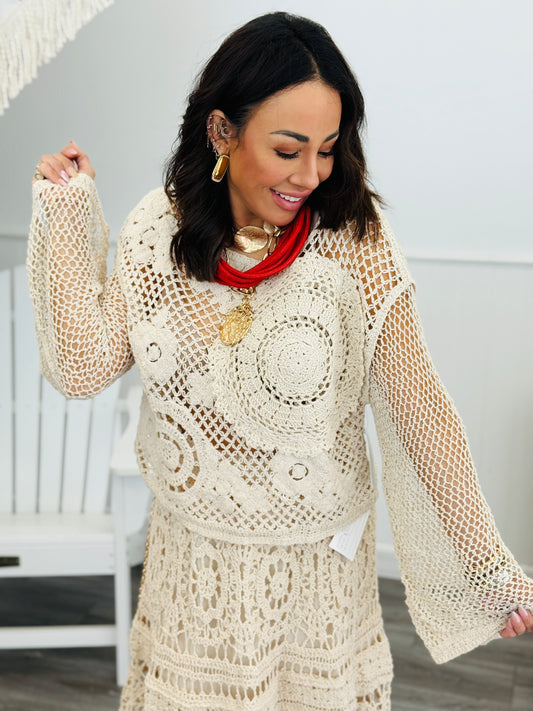 Natural Crochet Long Sleeve Top (Reg.)