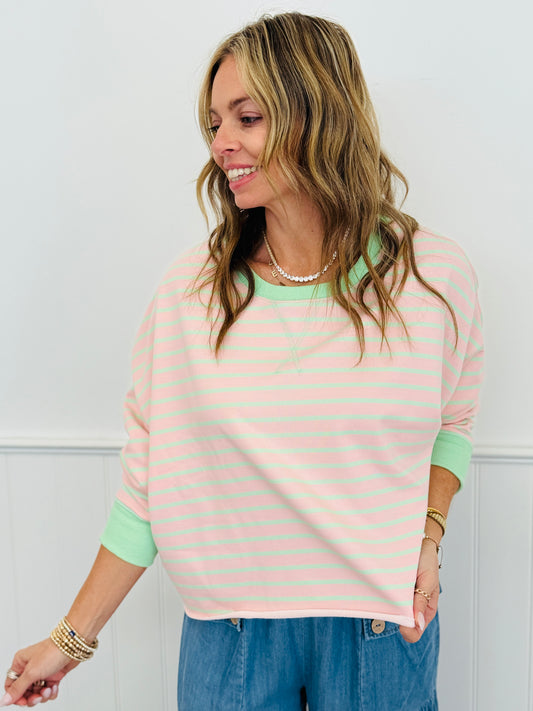 Pink/Mint Striped Boxy Sweatshirt (Reg.)