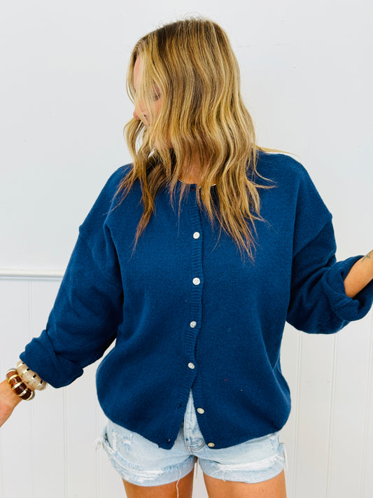 Navy Button Up Sweater Cardigan (Reg.)