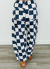Navy Checkered Print Barrel Pants (Reg. and Plus)