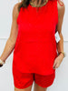 Red Rhinestone Sleeveless Blouse (Reg. and Plus)