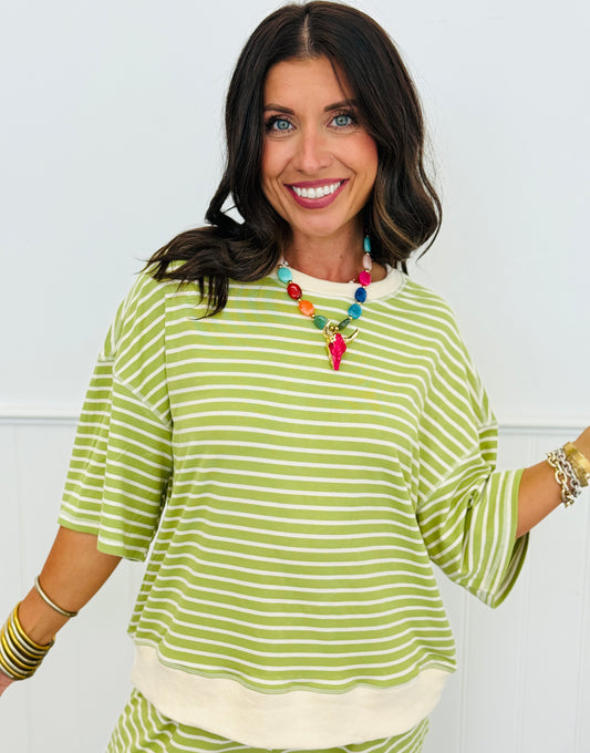 Green/Cream Stripe Top (Reg & Plus)